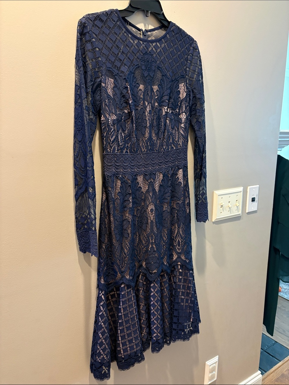 Navy Lace Long-Sleeve Tadashi Shoji Barron Dress